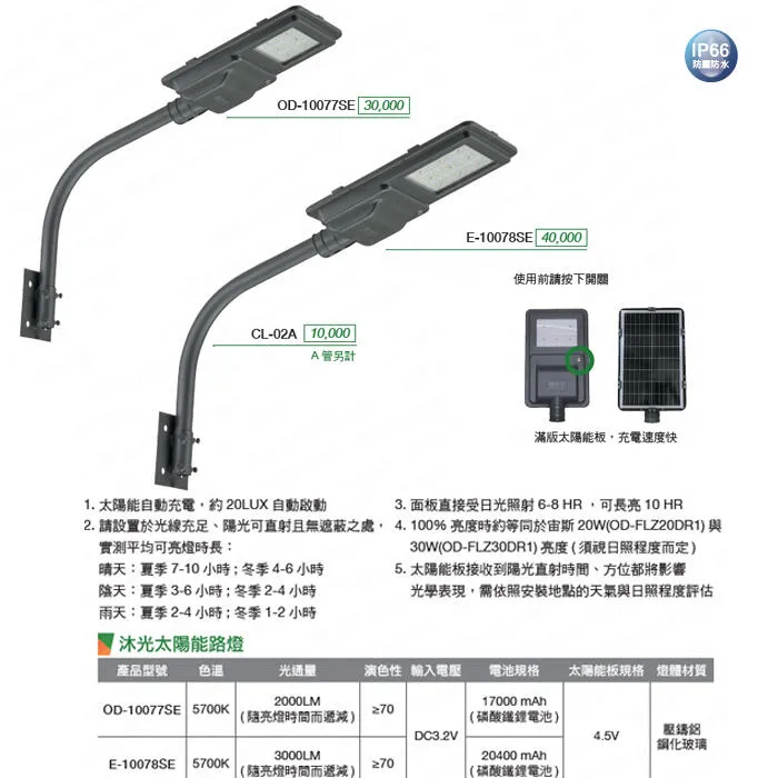 舞光 LED 沐光太陽能路燈OD-10077SE /E-10078SE /CL-02A戶外燈具 A管需另購
