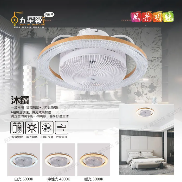 LED 40W 風光明魅風扇燈 循環扇 可調光調色 附遙控 全電壓 六檔風速 S001YM56