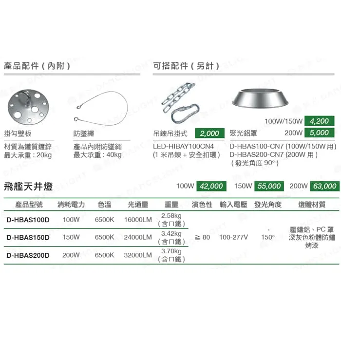 舞光LED 100W 150W 200W 飛艦天井燈白光 天井燈廠房燈 IP66防塵防水 D-HBAS