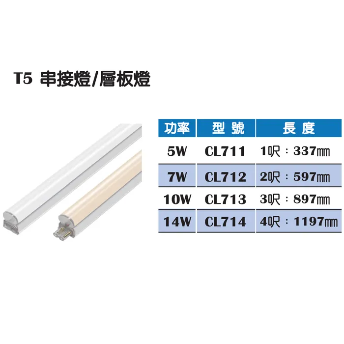 輕智能 智慧 壁切調光調色+小夜燈 T5層板燈 1尺5W / 2尺7W / 3尺10W / 4尺14W  串接線另購 CL710~CL714