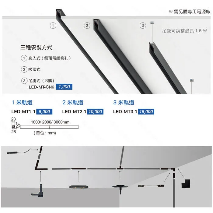 舞光 達文西磁吸式 1米/2米/3米崁入式磁吸式軌道 接頭.電源線 LED-MT