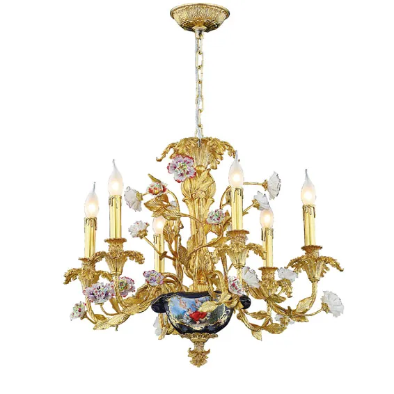 布拉格 全銅 陶瓷 脫臘鑄造工藝 吊燈6燈 大廳 客廳燈 餐廳燈 吧枱燈 11254/H6