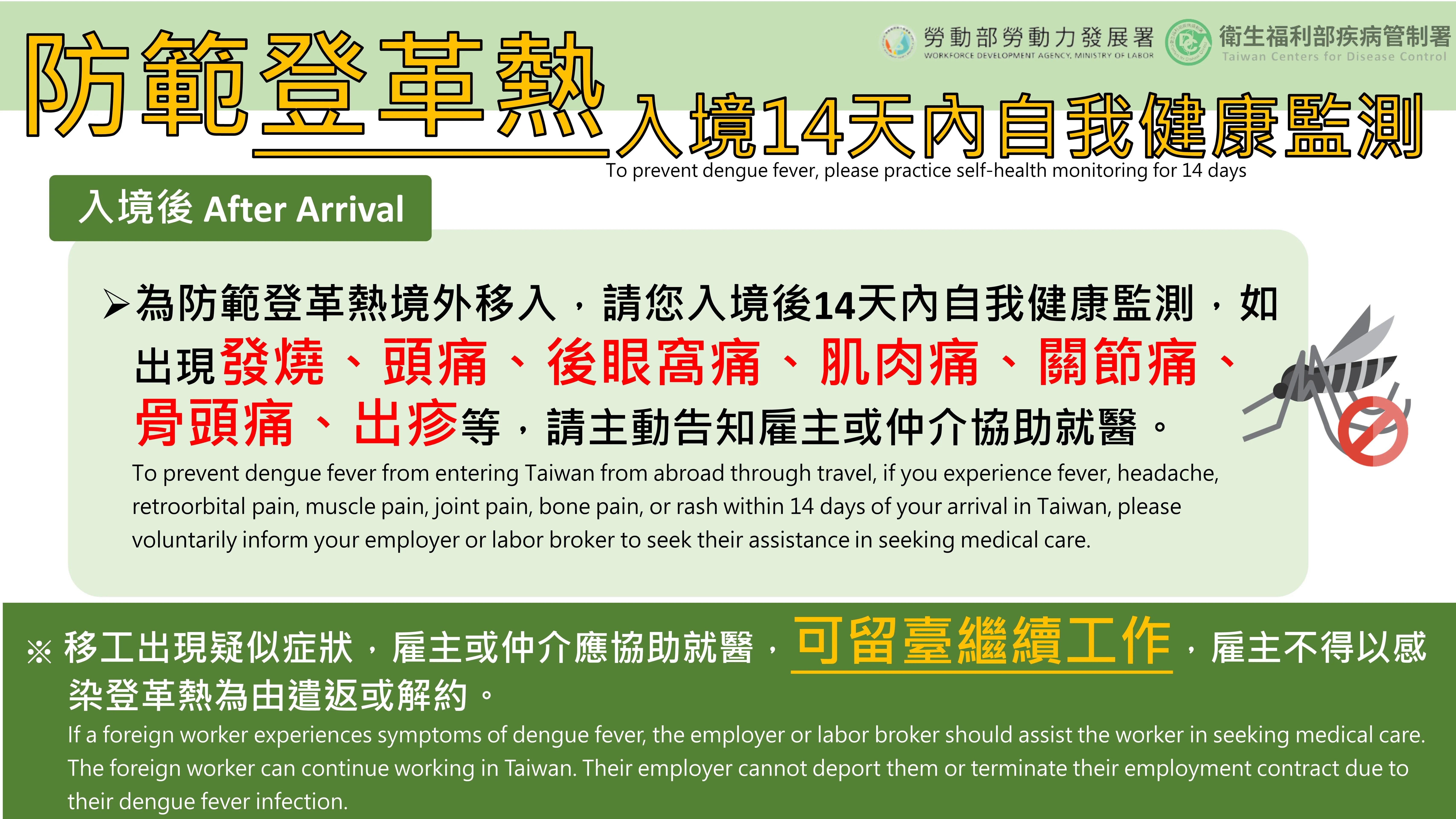 防範登革熱_入境14天內自我健康監測