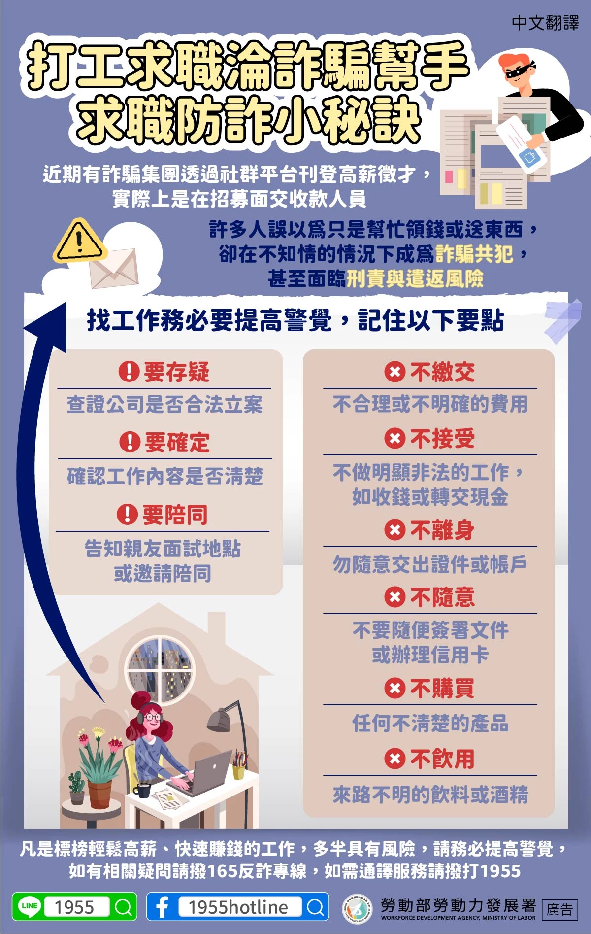 多國語言 - 打工求職淪詐騙幫手，求職防詐小秘訣