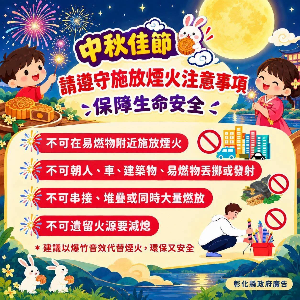 中秋佳節 請遵守施放煙火注意事項