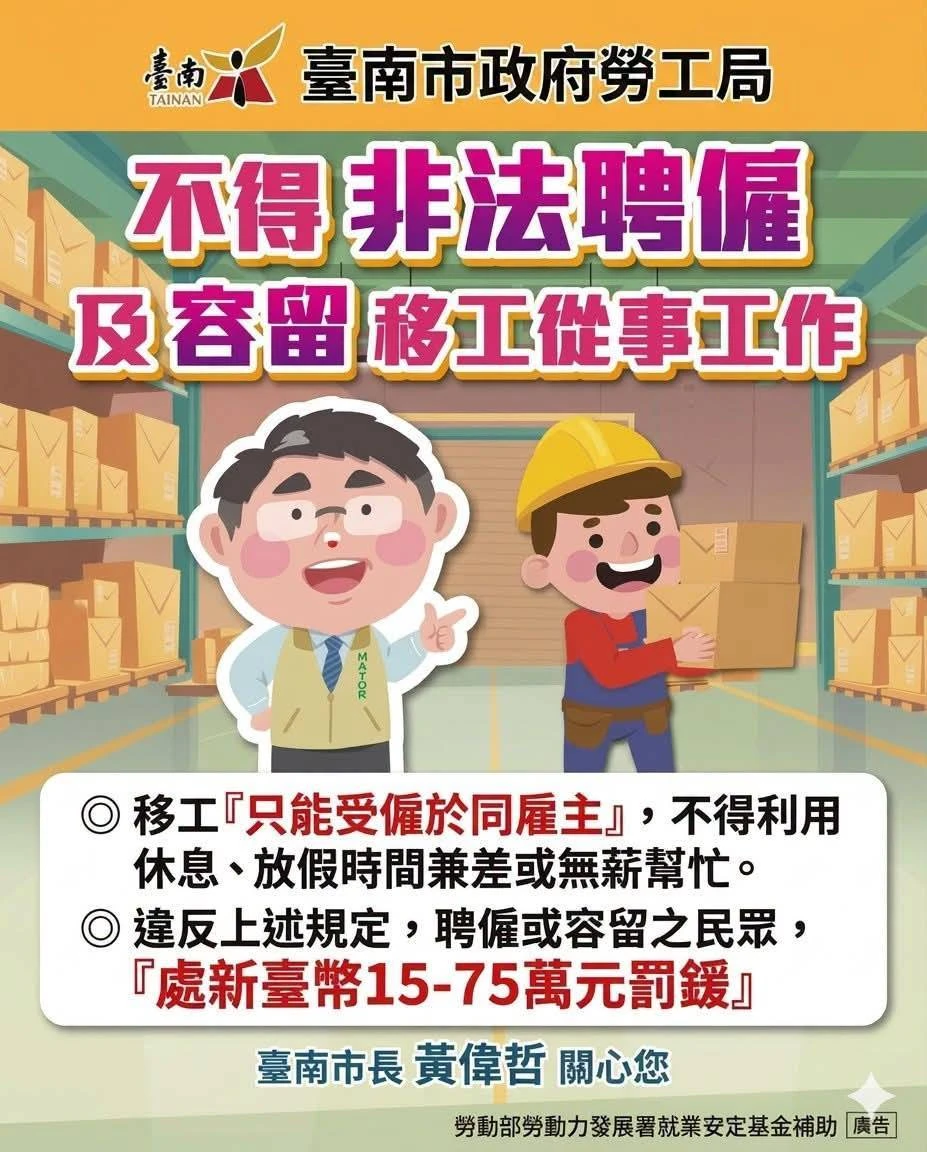 不得斐發聘僱及容留移工從事工作