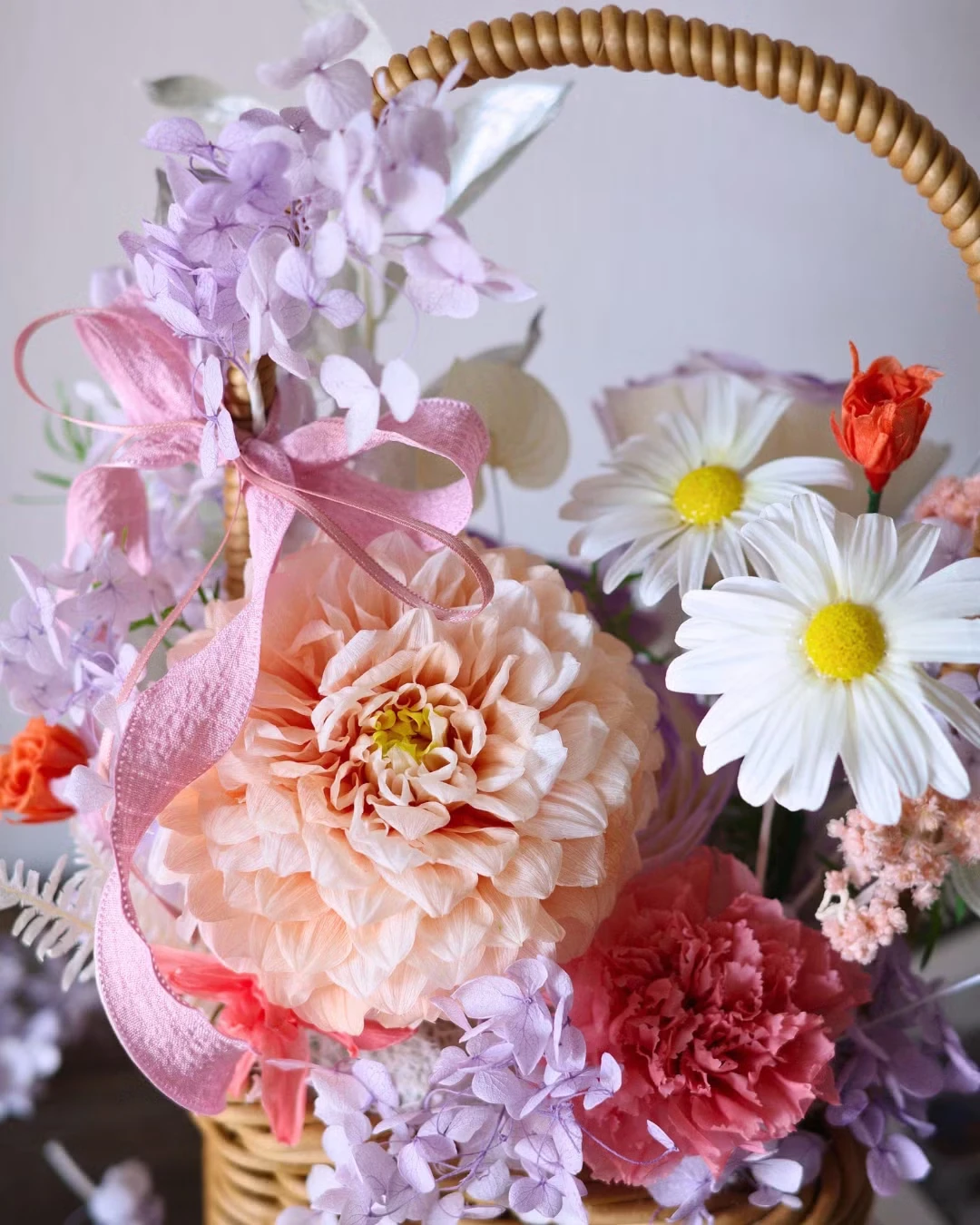 【春日野餐】手作竹籃永生花