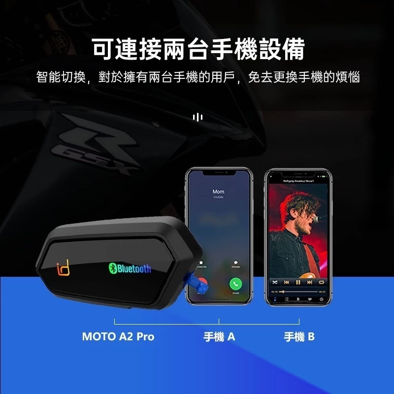 id221 MOTO A2 Pro 安全帽藍芽耳機 高音質 高電量 混音功能 前後對講 中英文提示 現貨