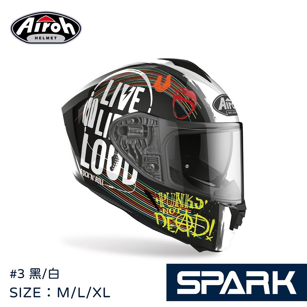 義大利 Airoh SPARK #3 黑/白 透氣 輕量化 內墨鏡 全罩 (公司貨)