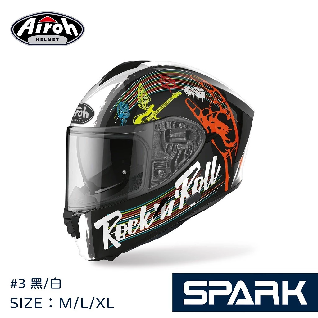 義大利 Airoh SPARK #3 黑/白 透氣 輕量化 內墨鏡 全罩 (公司貨)