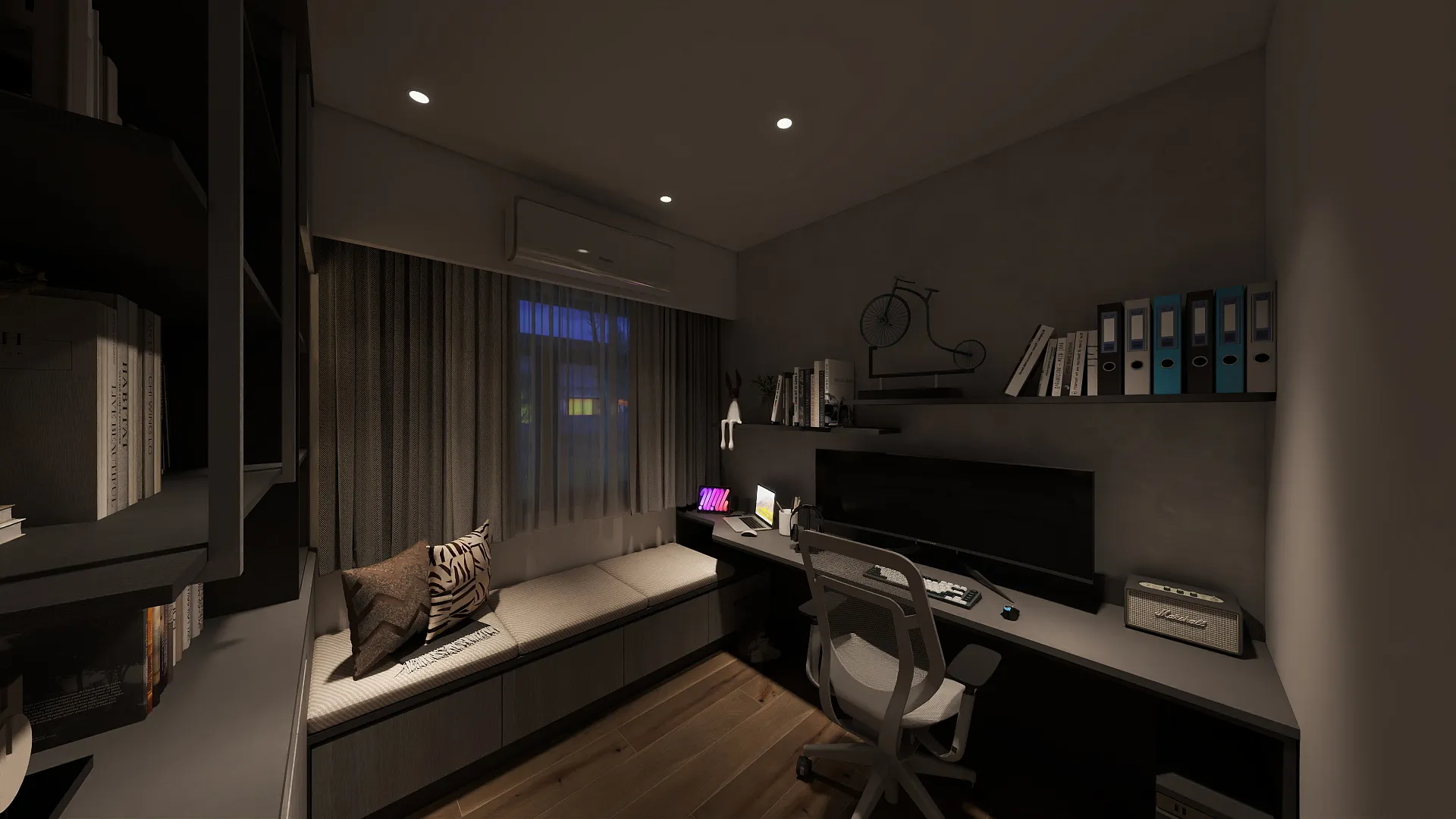 邸苑室內設計-精銳SKY ONE 3房D-書房書桌臥榻-現代風