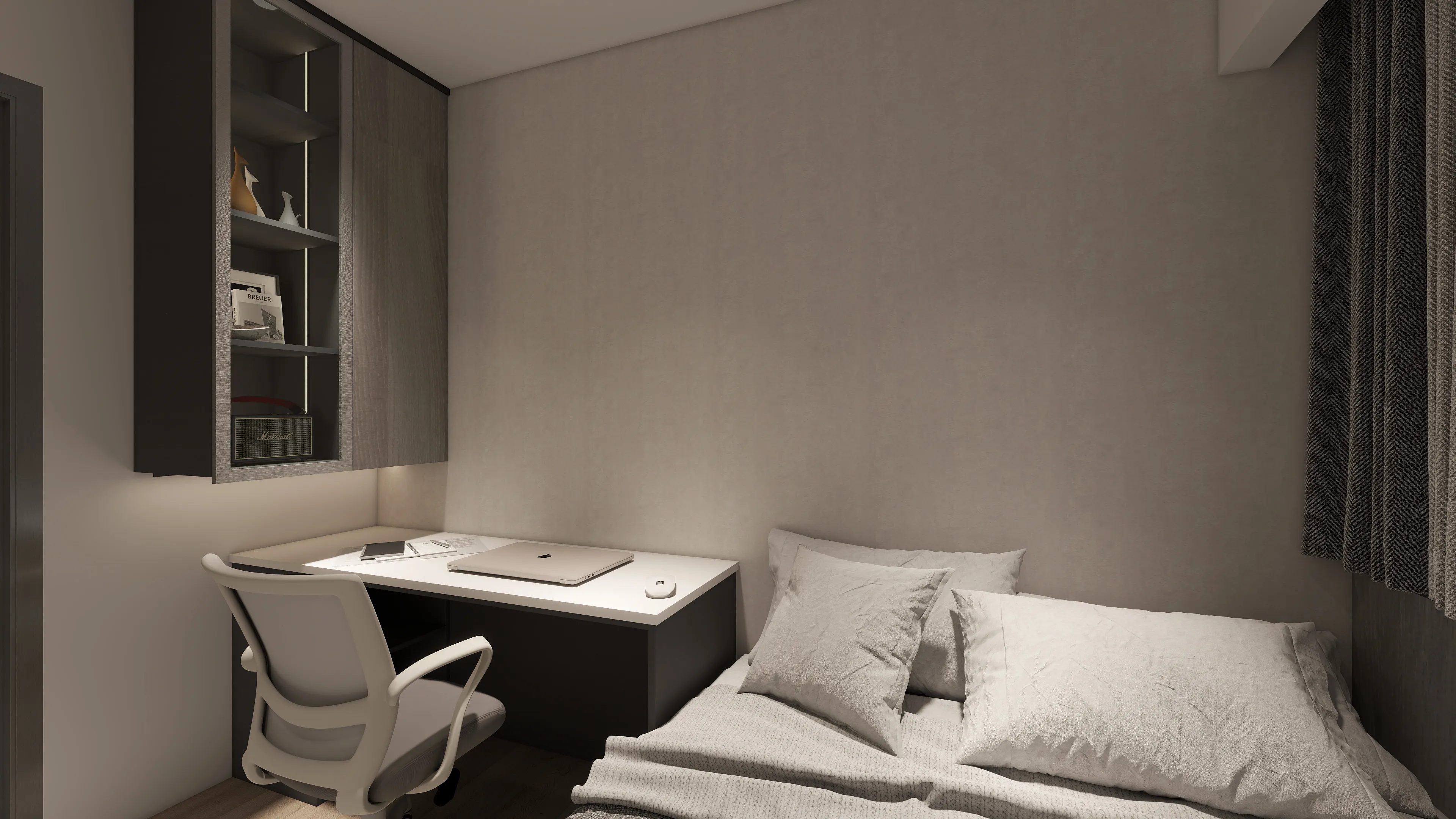 邸苑室內設計-麗晨花果山 C-次臥室2床頭及書桌-北歐&日系簡約風