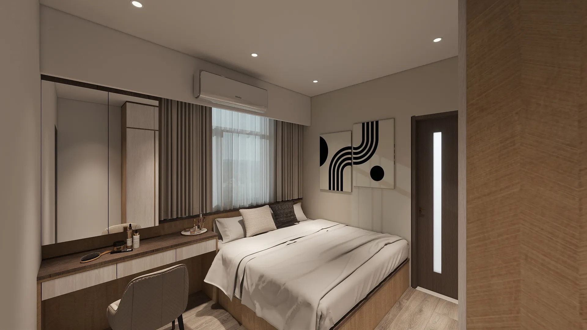 邸苑室內設計-御閑之森 2房 A type-主臥床頭化妝桌-現代簡約 × 奶油風