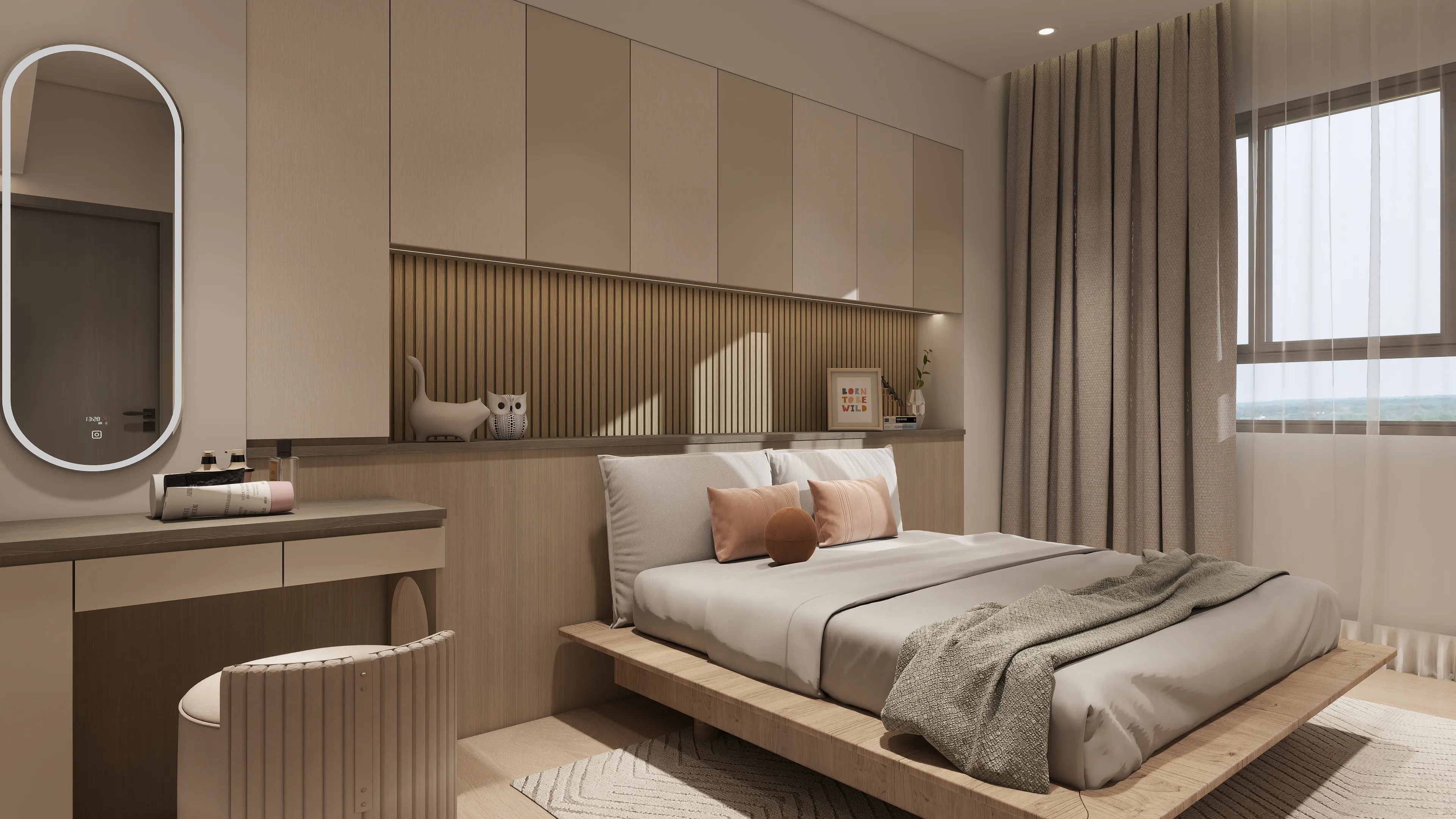 邸苑室內設計-鴻茂富匯-主臥室床頭化妝桌-北歐風x日式侘寂