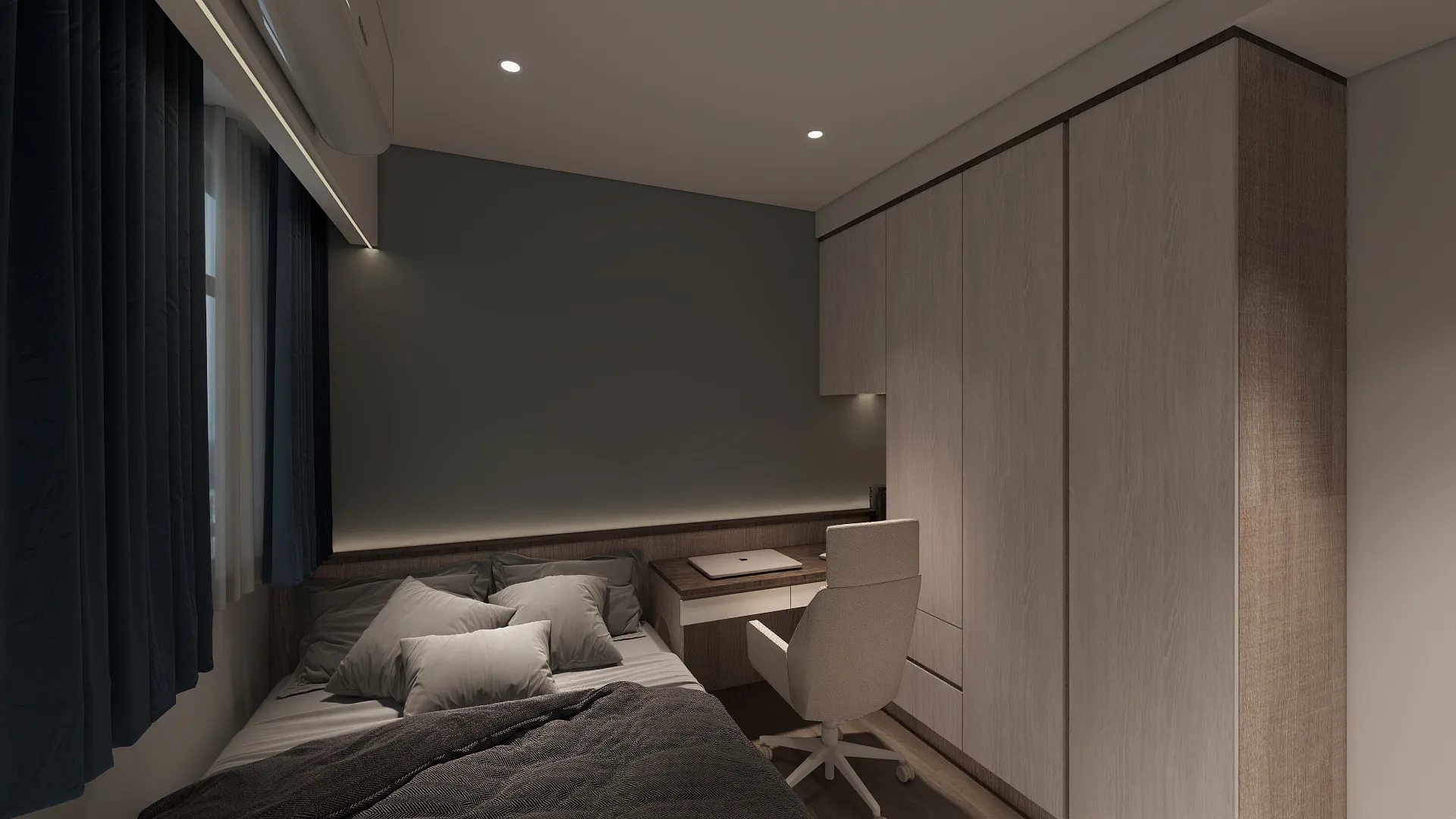 邸苑室內設計-登陽釀時光 A2-次臥1床頭及書桌-北歐風&日系簡約