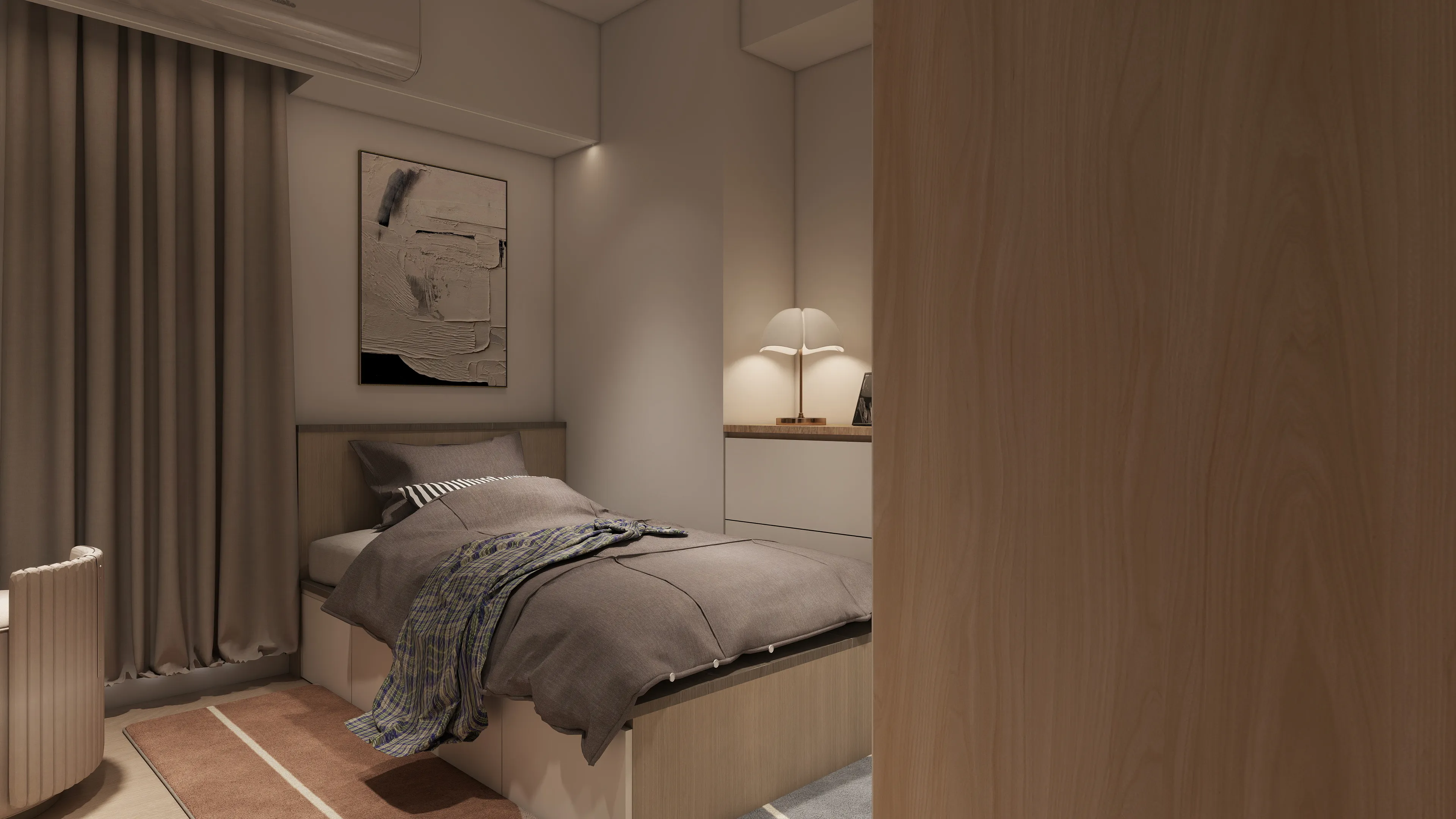 邸苑室內設計-鴻茂富匯-孝親房床頭-北歐風x日式侘寂