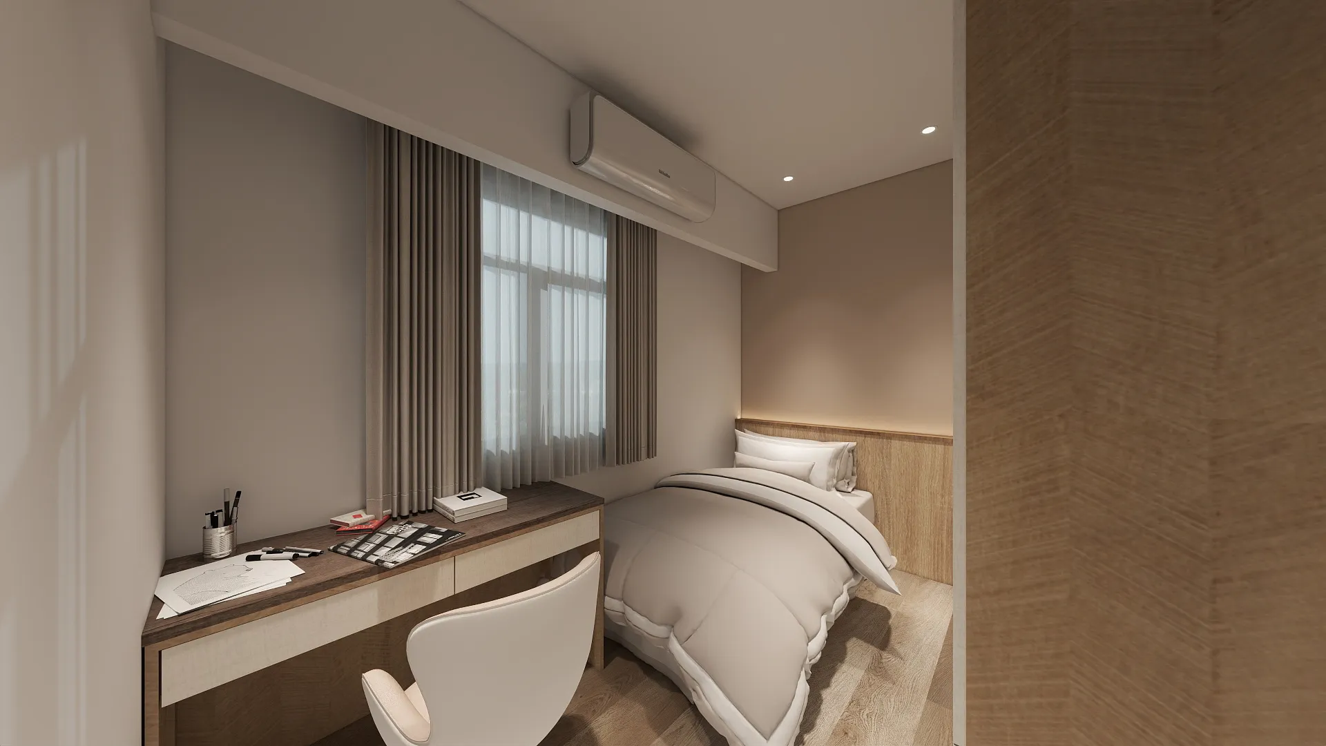 邸苑室內設計-勝興豐境 A1B1-次臥1床頭及書桌 -北歐風