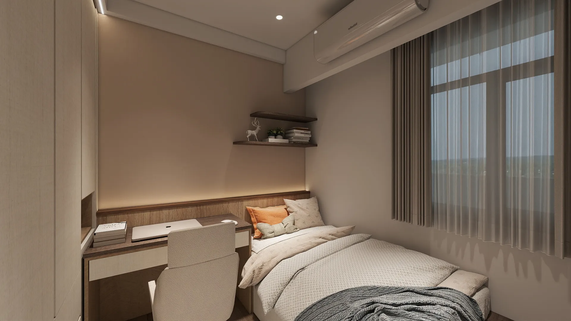 邸苑室內設計-勝興豐境 A1B1-次臥2床頭及書桌 -北歐風