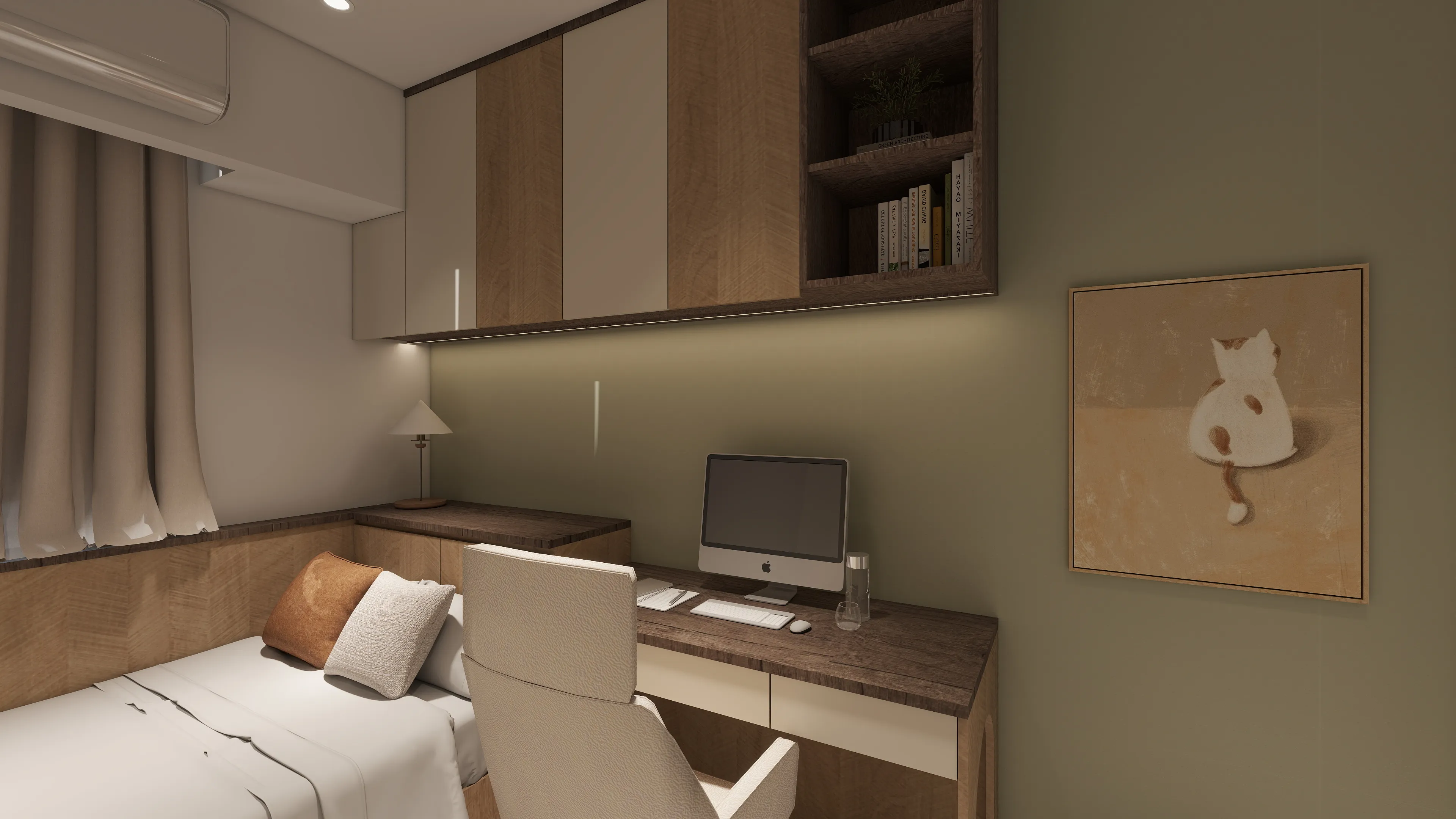 邸苑室內設計-麗晨花果山 C-次臥室1床頭及書桌-北歐&日系簡約風