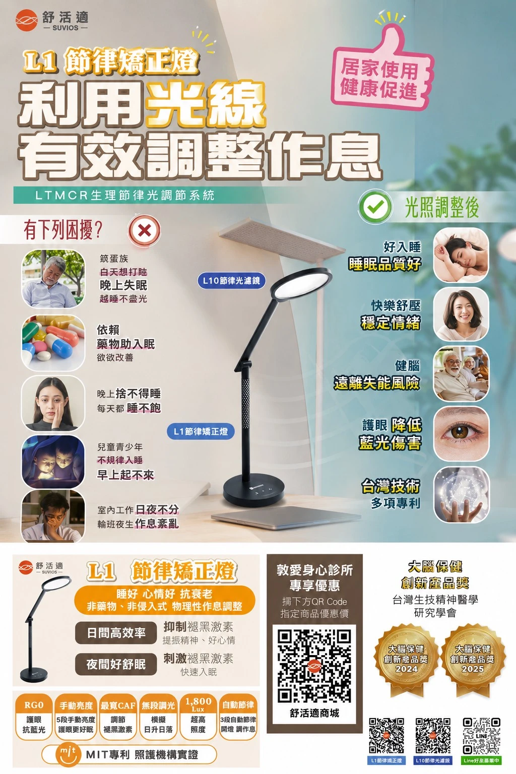 舒活適 L1 與 L10 節律矯正燈產品介紹
