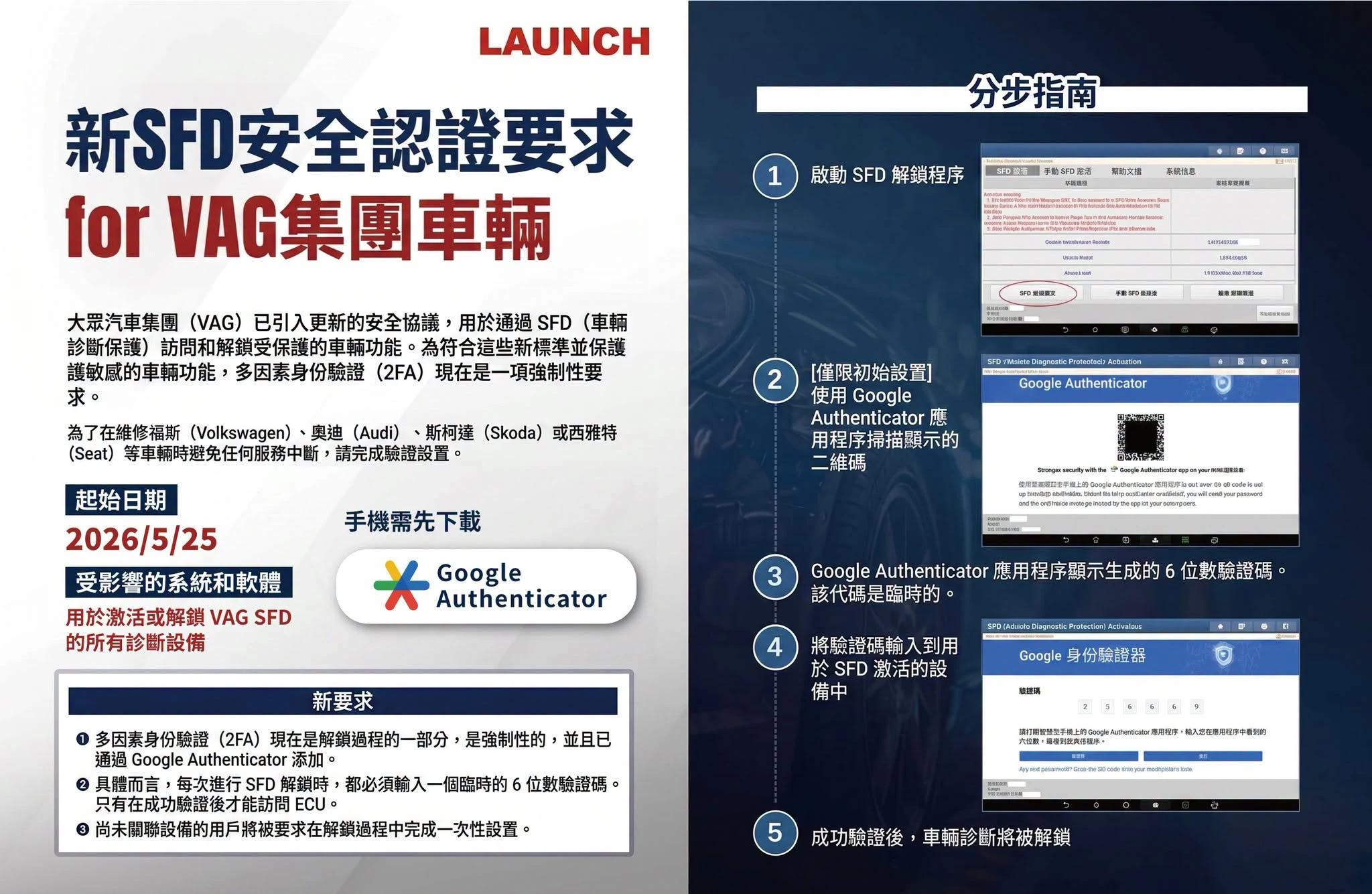  LAUNCH重要服務通知｜VAG 車系 SFD 解鎖安全機制全面升級 