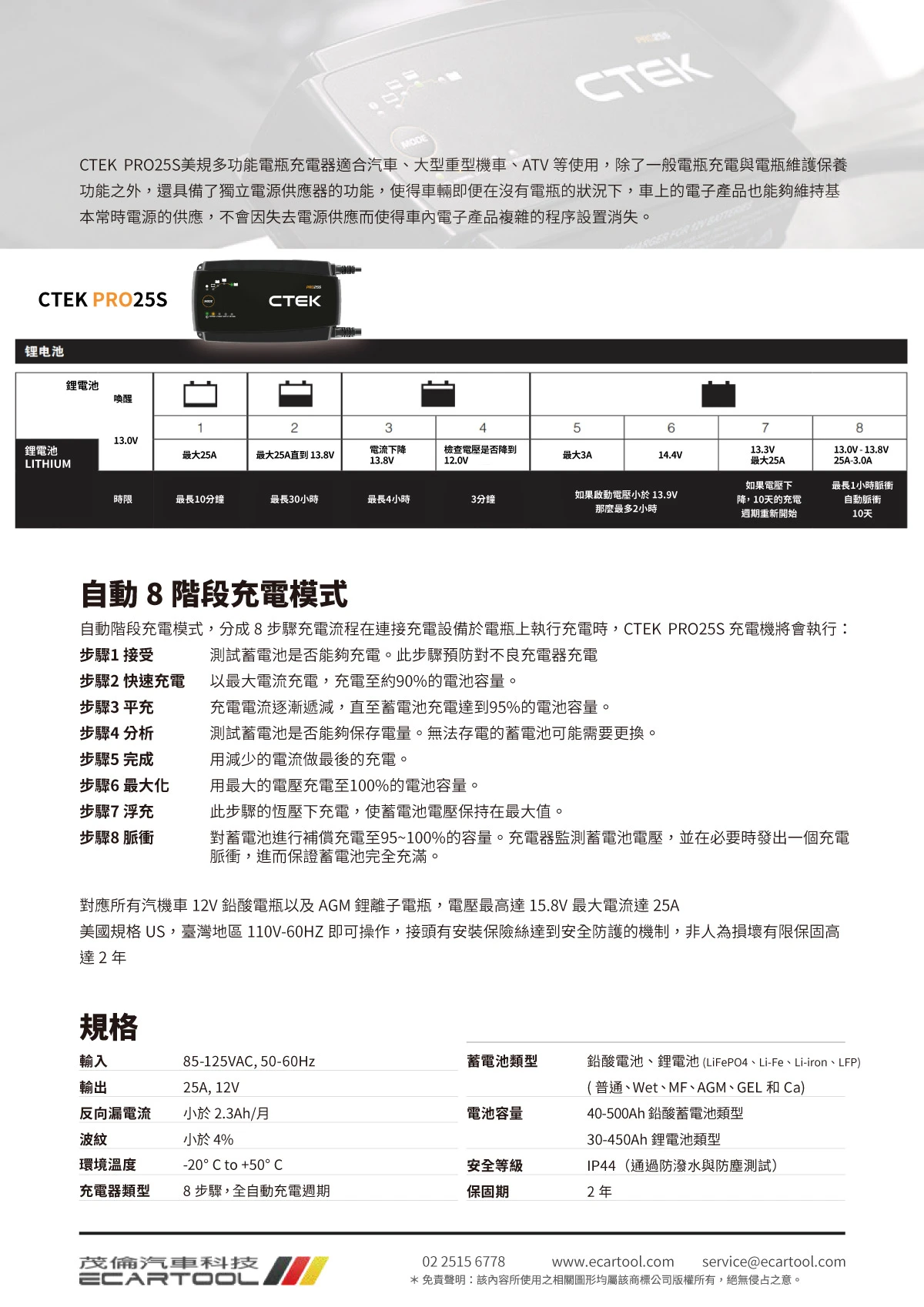 CTEK PRO 25 S 充電機