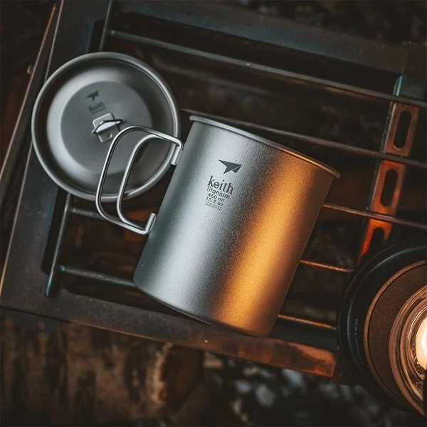 鎧斯Keith Ti3204純鈦杯輕量環保折疊水杯附杯蓋 450ml