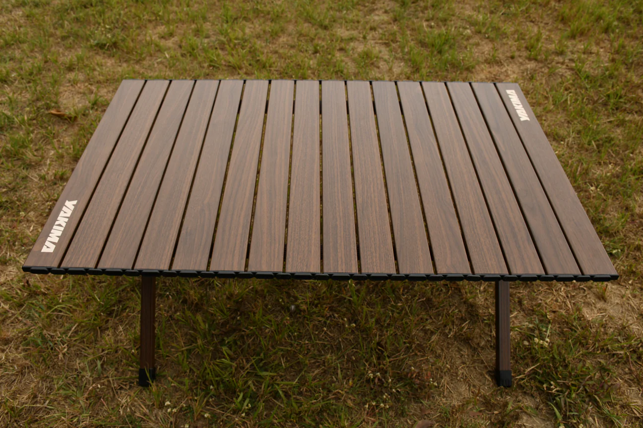 鋁合金腳蛋捲櫸木桌_胡桃木色