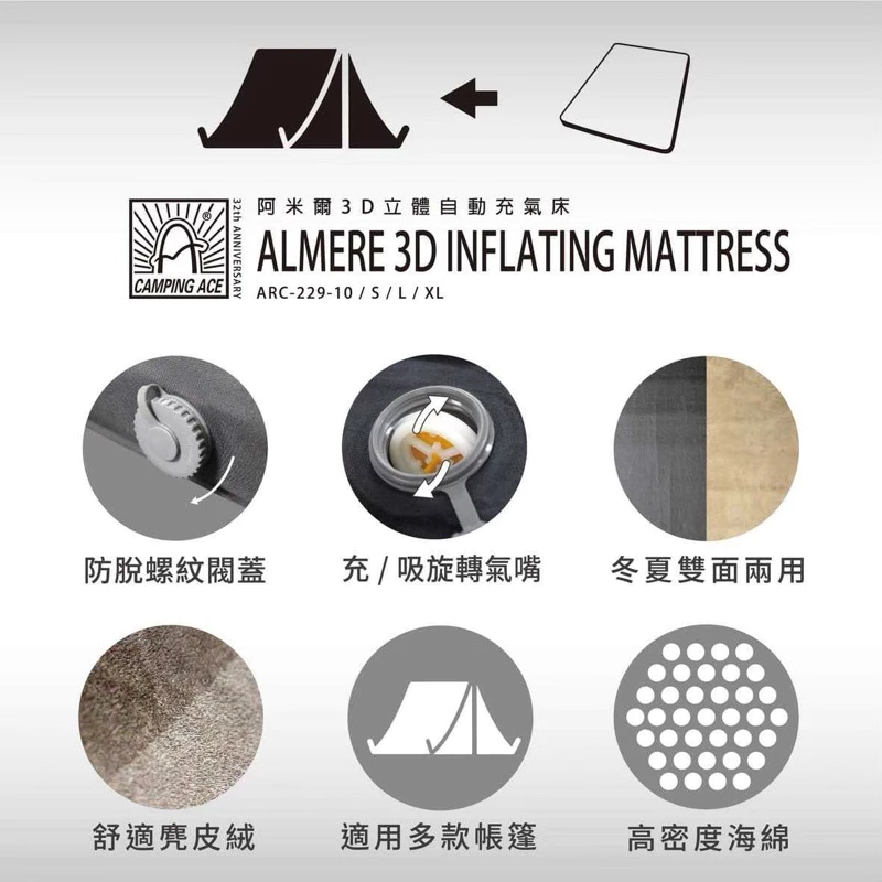 野樂Camping Ace阿米爾3D立體自動充氣床（S、L、XL）