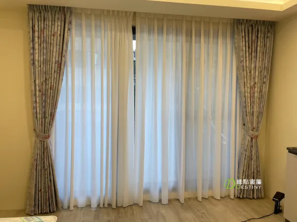 無接縫全遮光布簾摺景布簾+無縫摺景紗簾(#A829)極聚山賦