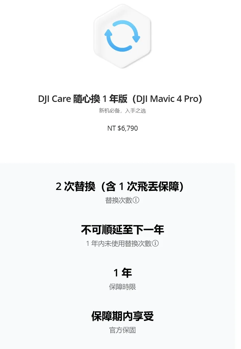 DJI Care 隨心換 1 年版（DJI Mavic 4 Pro）