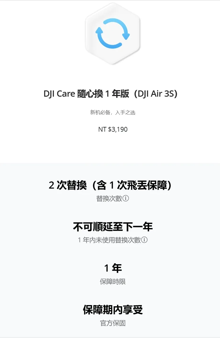 DJI Care 隨心換 1 年版（DJI Air 3S）