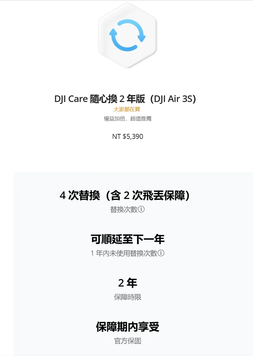 DJI Care 隨心換 2 年版（DJI Air 3S）