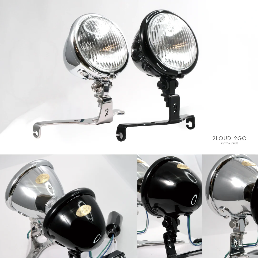 2LOUD Custom 4.5  Retro Style Headlight for Motorcycles, White Casing