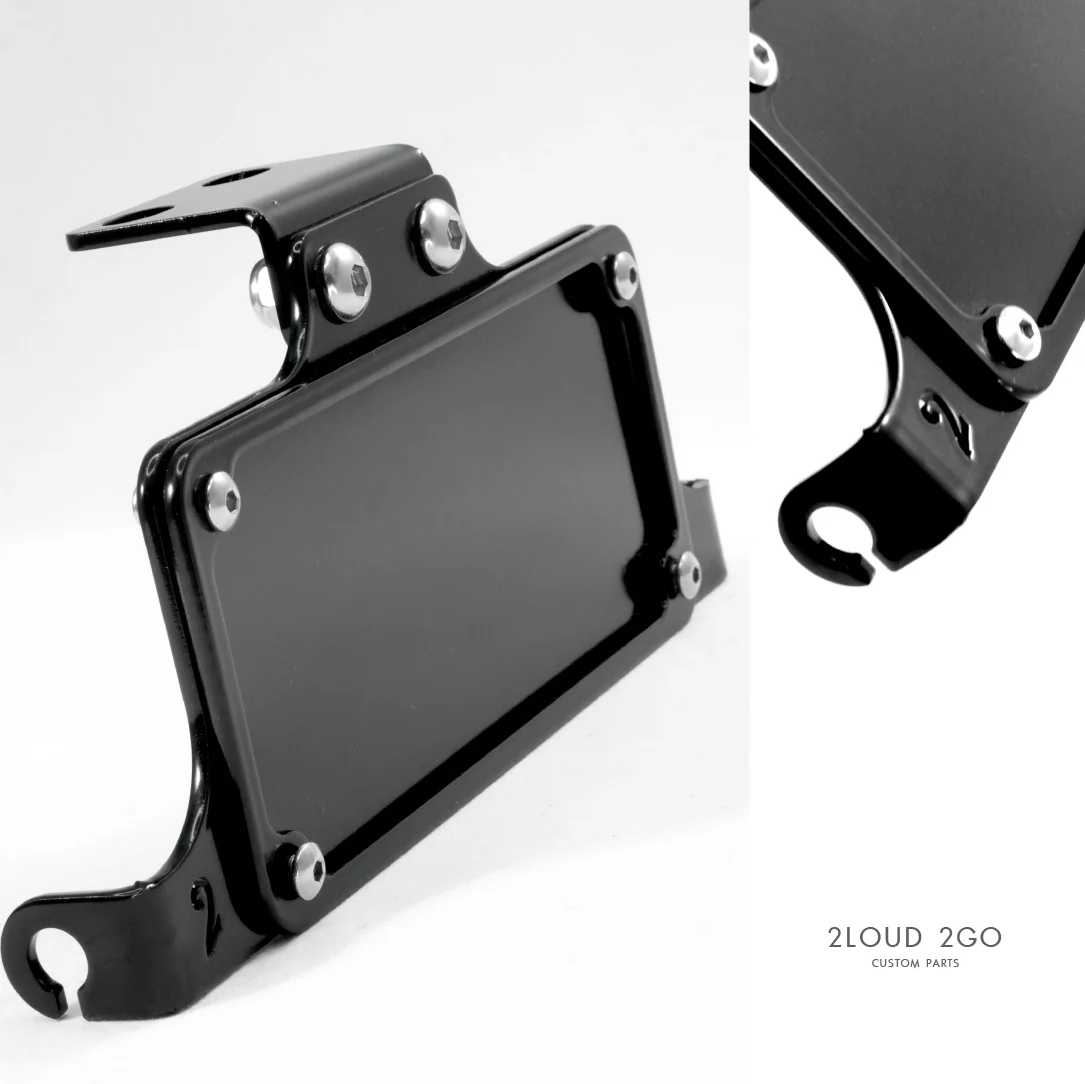 2 LOUD Custom Harley Front License Plate Bracket with Turn Signal Mount