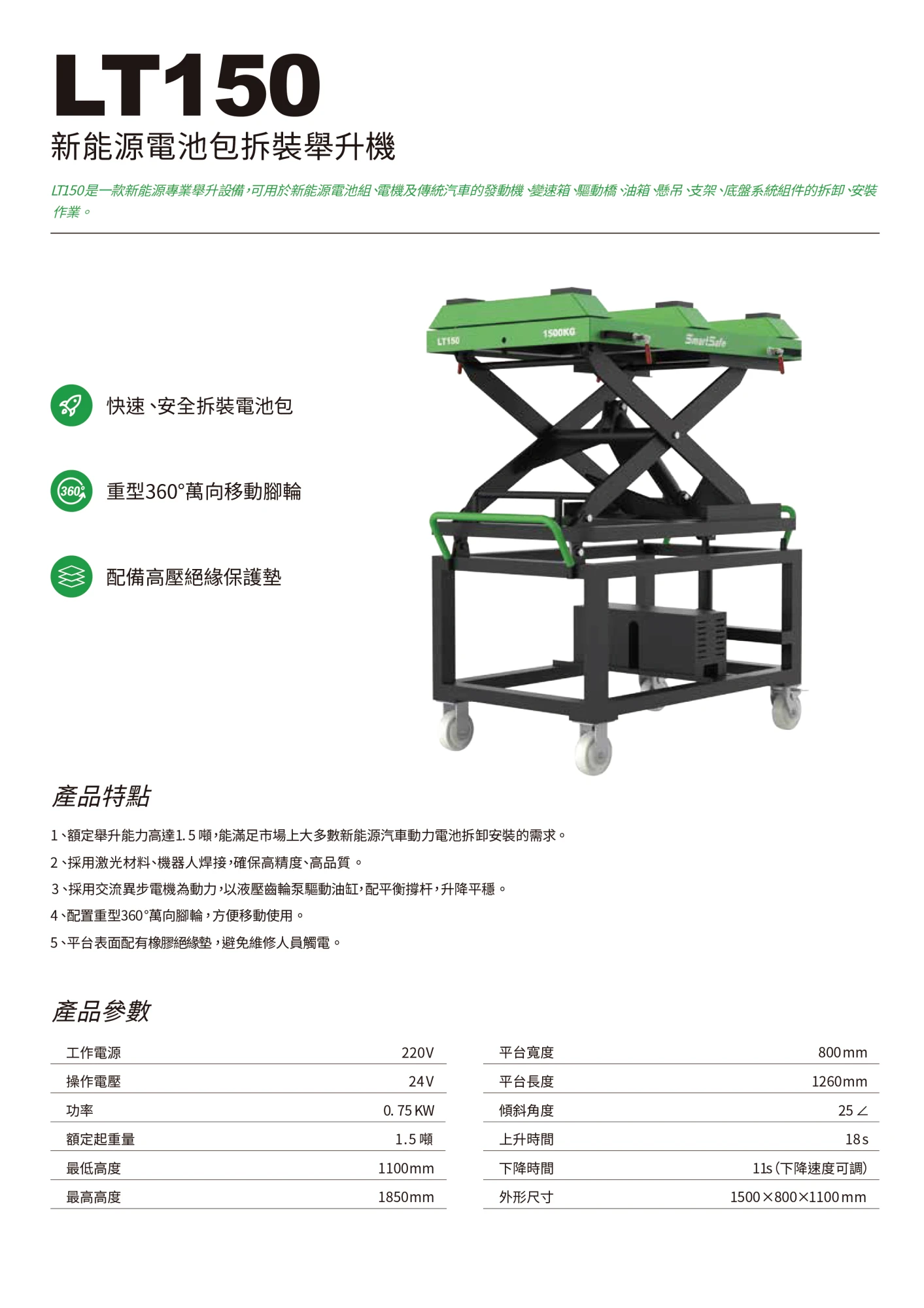 LT150 新能源電池包拆裝舉升機