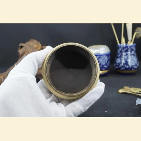Brass Lotus-Lid Flat-Bottomed Incense Burner