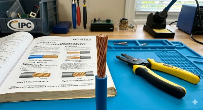 IPC-based wire preparation and workmanship control for custom wire harness manufacturing