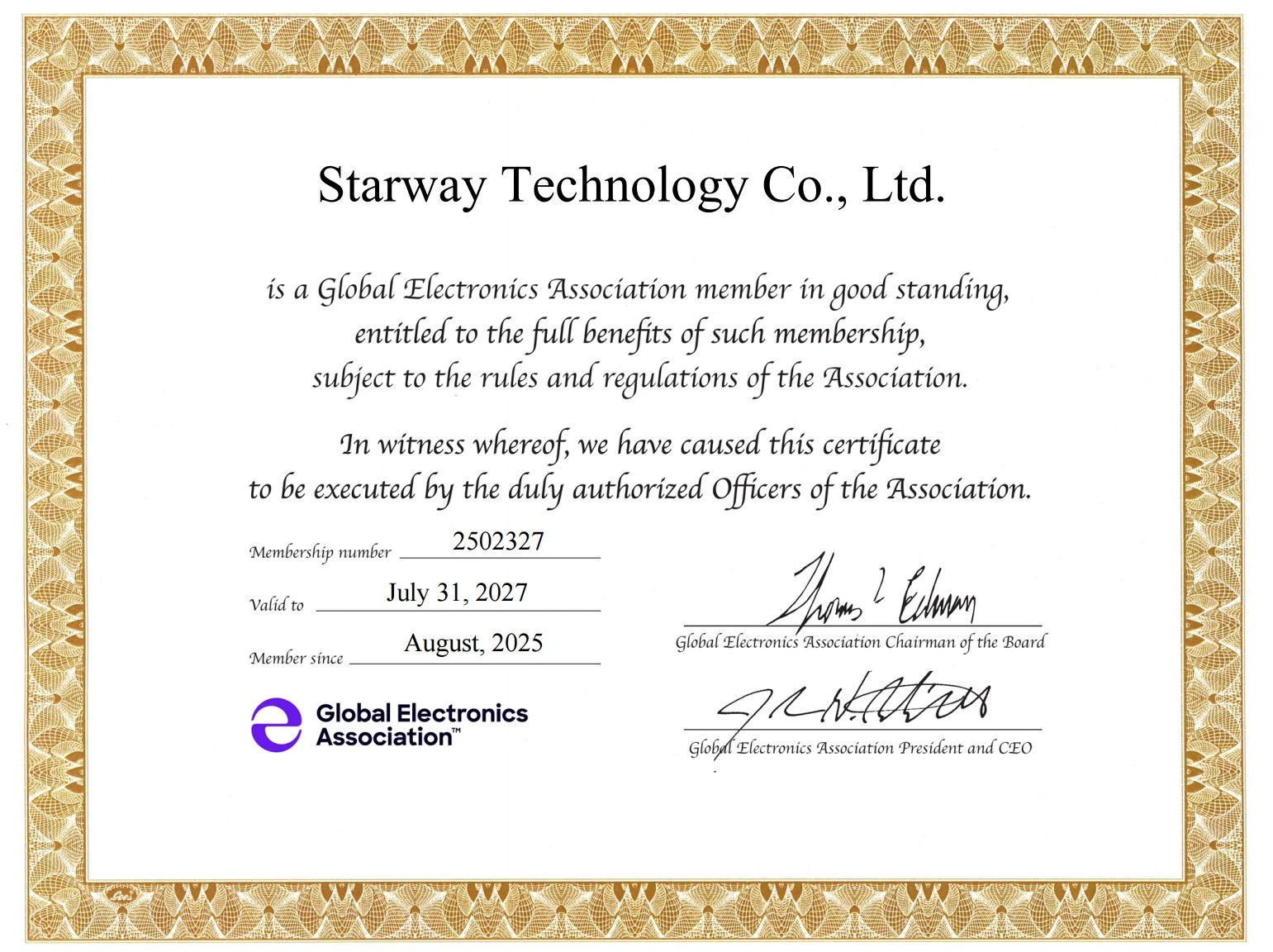 Starway Technology IPC Member certificate