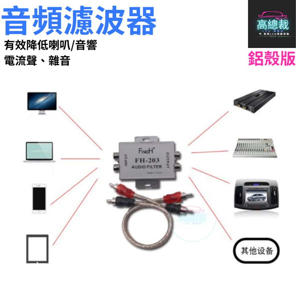 汽車音響音頻濾波器 消除汽車音響喇叭 重低音喇叭 擴大機等引起的雜音 咻咻聲 電流聲 【高總裁LED 】台灣現貨