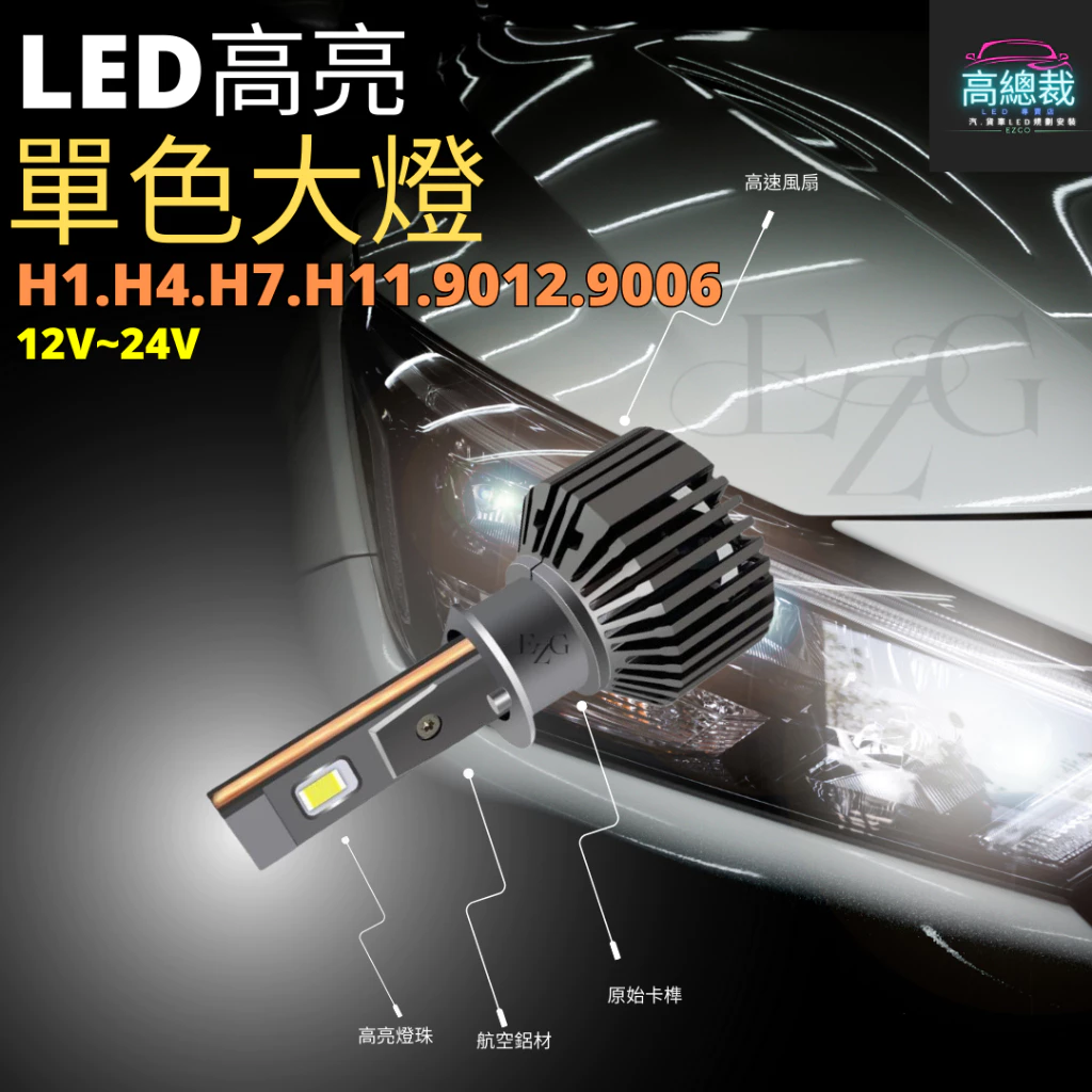 LED 單色大燈H1 H4 H7 H11 9006 9012大燈 霧燈 白光 高亮【高總裁LED 】台灣現貨