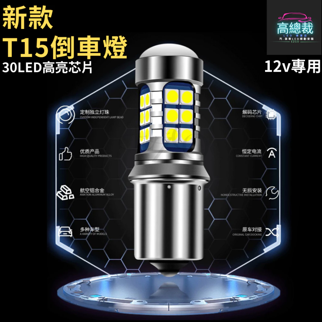 【高總裁LED 】台灣現貨 T15 倒車燈 30LED 小魚眼 LED 解碼 倒車燈 煞車燈 流氓倒車燈 透亮 爆亮