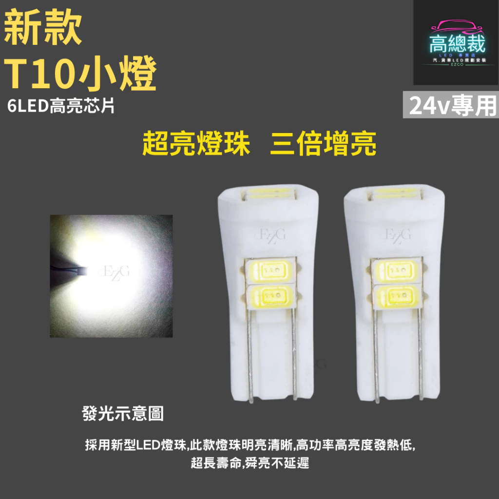【高總裁LED 】台灣現貨 T10 12顆LED 解碼小燈 24V專用 小燈 方向燈 車門燈 閱讀燈 腳底燈 車燈