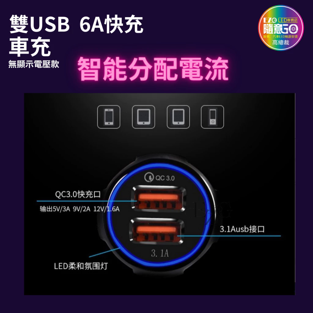 【高總裁LED 】台灣現貨 車載充電器 超級快充 15W 車充 點煙轉換插頭 汽車用 QC3. 車載USB車充