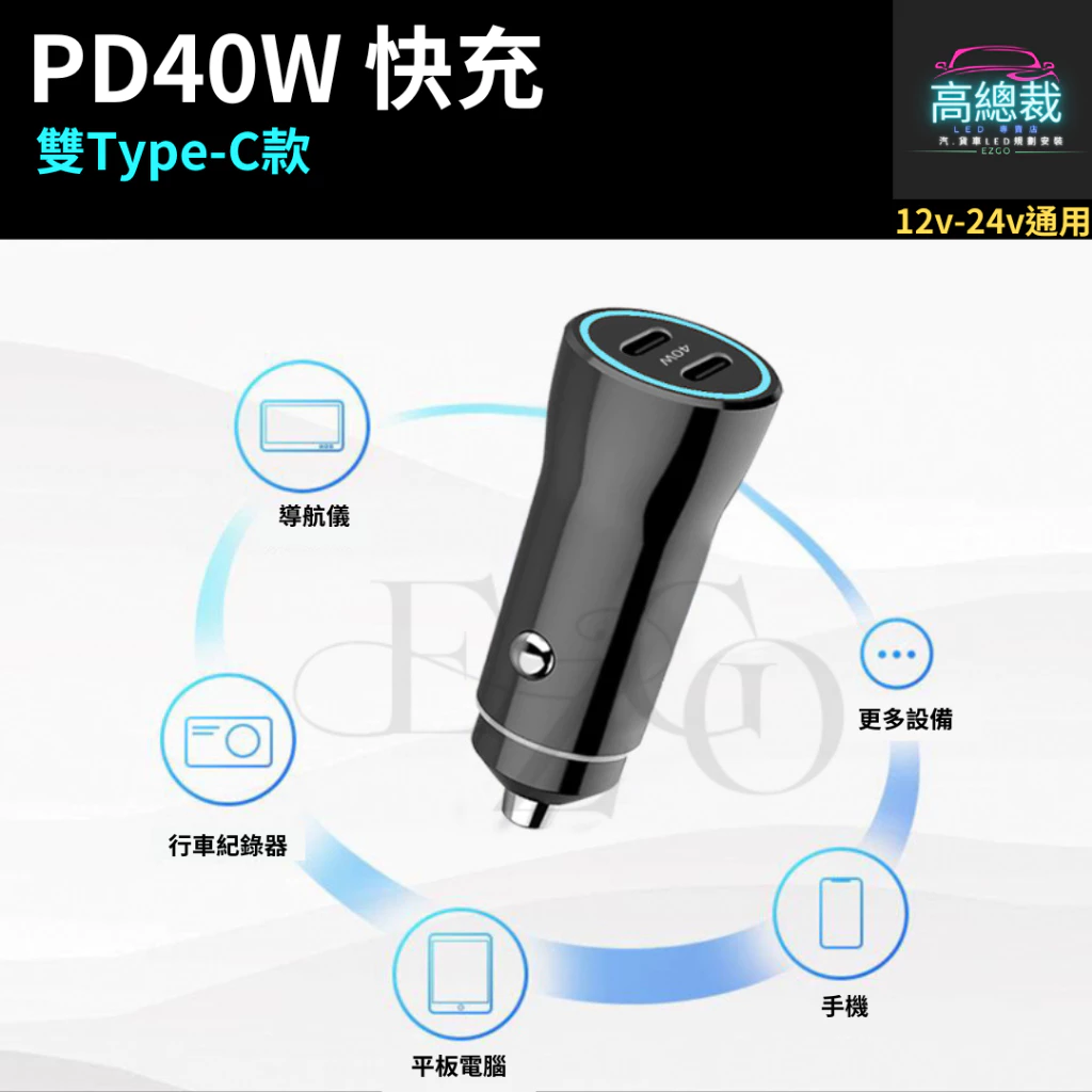 【高總裁LED 】台灣現貨 PD40W 雙孔快充 車載充電器 超級快充 點煙轉插頭 汽車用 QC3.0 車載USB車充