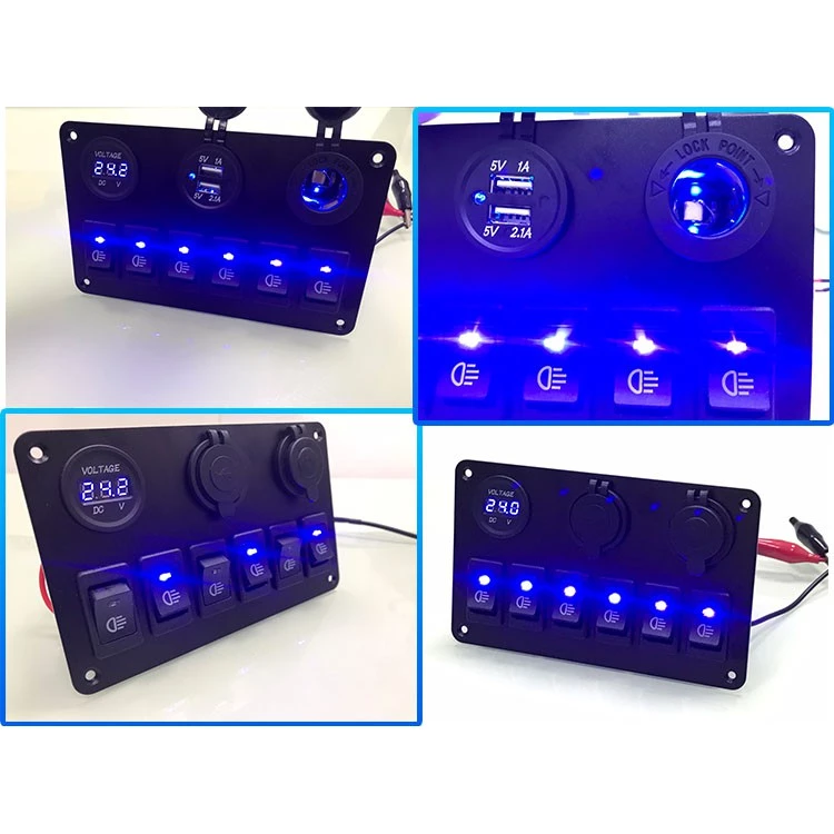 【高總裁LED 】台灣現貨 車用電壓表 獨立開關 快充USB 12V 24V 改裝車開關 開關控制板 6開關