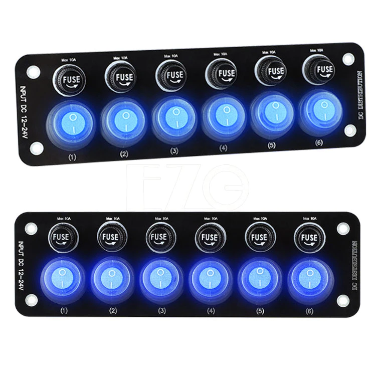 【高總裁LED 】台灣現貨 開關面板 三位組 六位組 三切 六切 防水翹板開關 12V-24V 附保險絲 10A