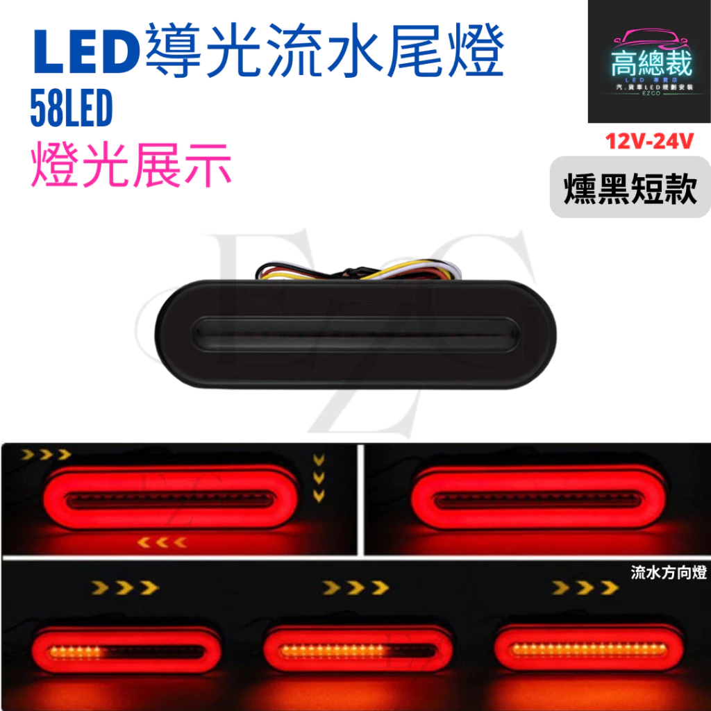 【高總裁LED 】台灣現貨 58LED導光流水尾燈 12-24V 流水方向燈 煞車燈 新款 小燈 輔助燈 尾燈 燻黑款