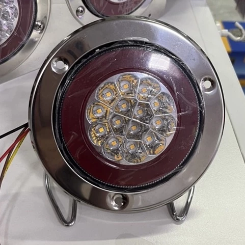 【高總裁LED 】台灣現貨 24V 不鏽鋼圈導光 雙色尾燈 4吋 防水 圓形尾燈 煞車燈 方向燈 小燈 警示燈 雙色燈
