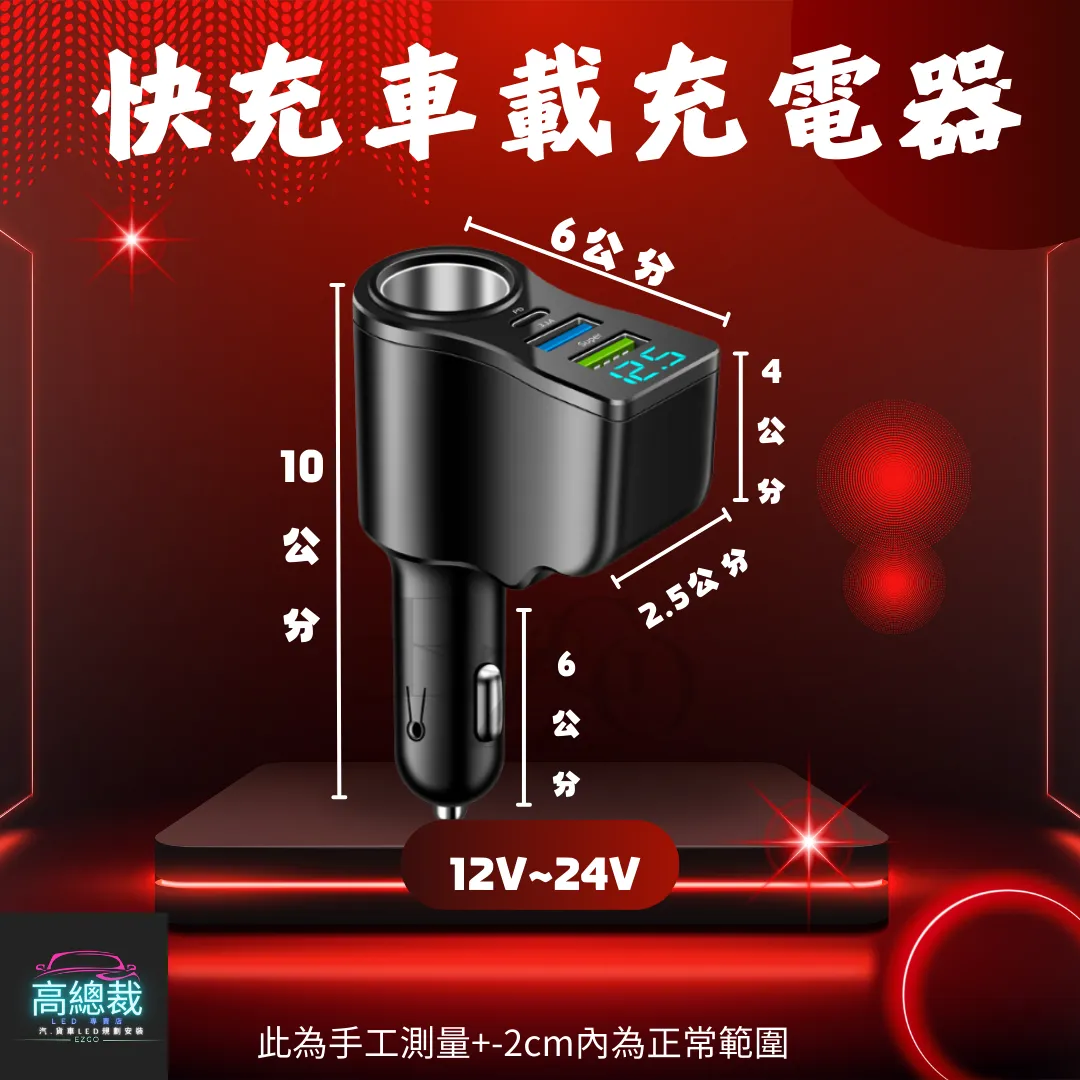 【高總裁LED 】台灣現貨 快充車載充電器 超級快充 車充 點煙轉換插頭 汽車用 貨車用 12v~24v通用